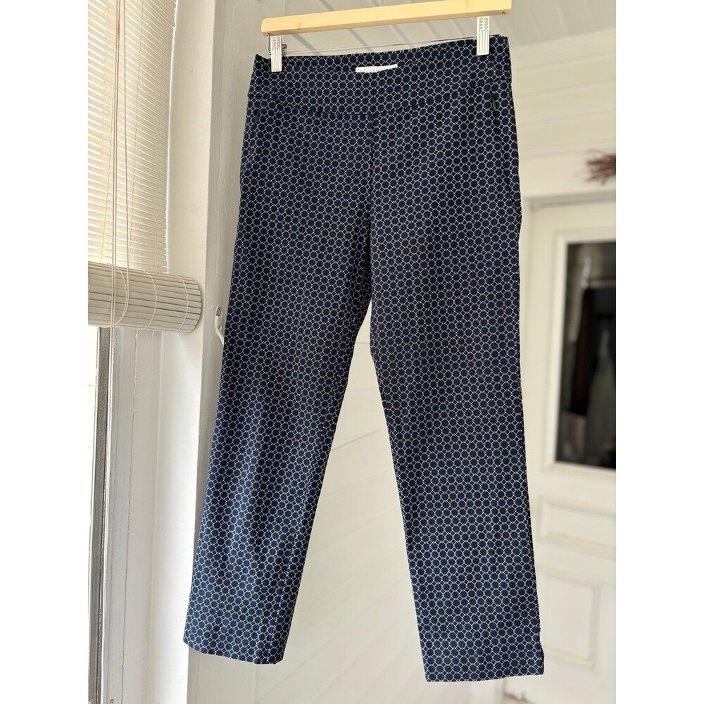 Margaret M Navy & White Geometric Print Pants
